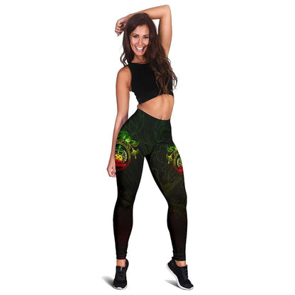 Samoa Polynesian Legging - Reggae Turtle Hibiscus Flower Frame Vintage
