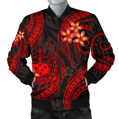 Samoa Polynesian Bomber Jacket - Red Plumeria