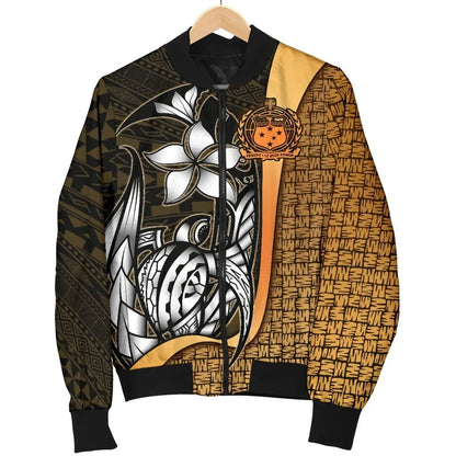 Samoa Polynesian Bomber Jackets Gold - Turtle With Hook