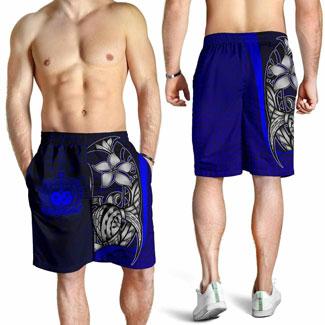 Samoa Polynesian Men Short Blue - Turtle With Hook