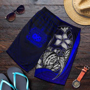 Samoa Polynesian Men Short Blue - Turtle With Hook