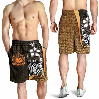 Samoa Polynesian Men Shorts Gold - Turtle With Hook