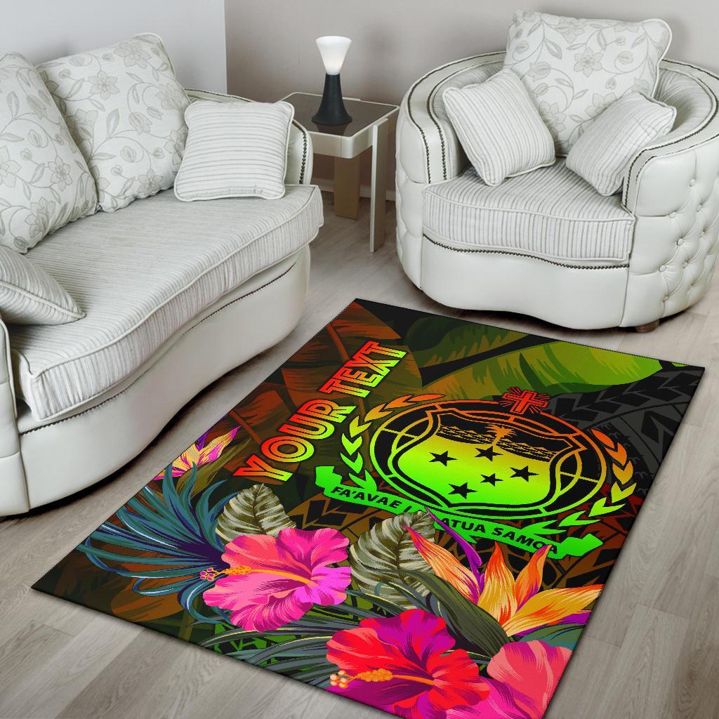 Samoa Polynesian Personalised Area Rug - Hibiscus and Banana Leaves