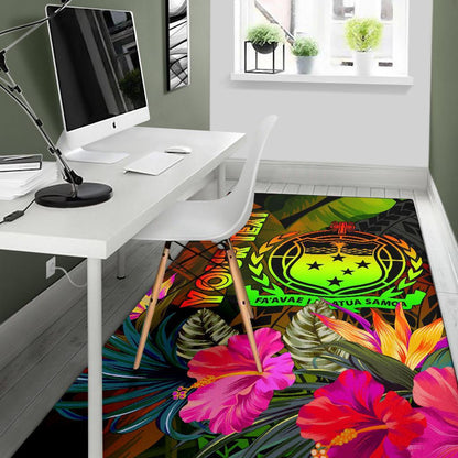 Samoa Polynesian Personalised Area Rug - Hibiscus and Banana Leaves