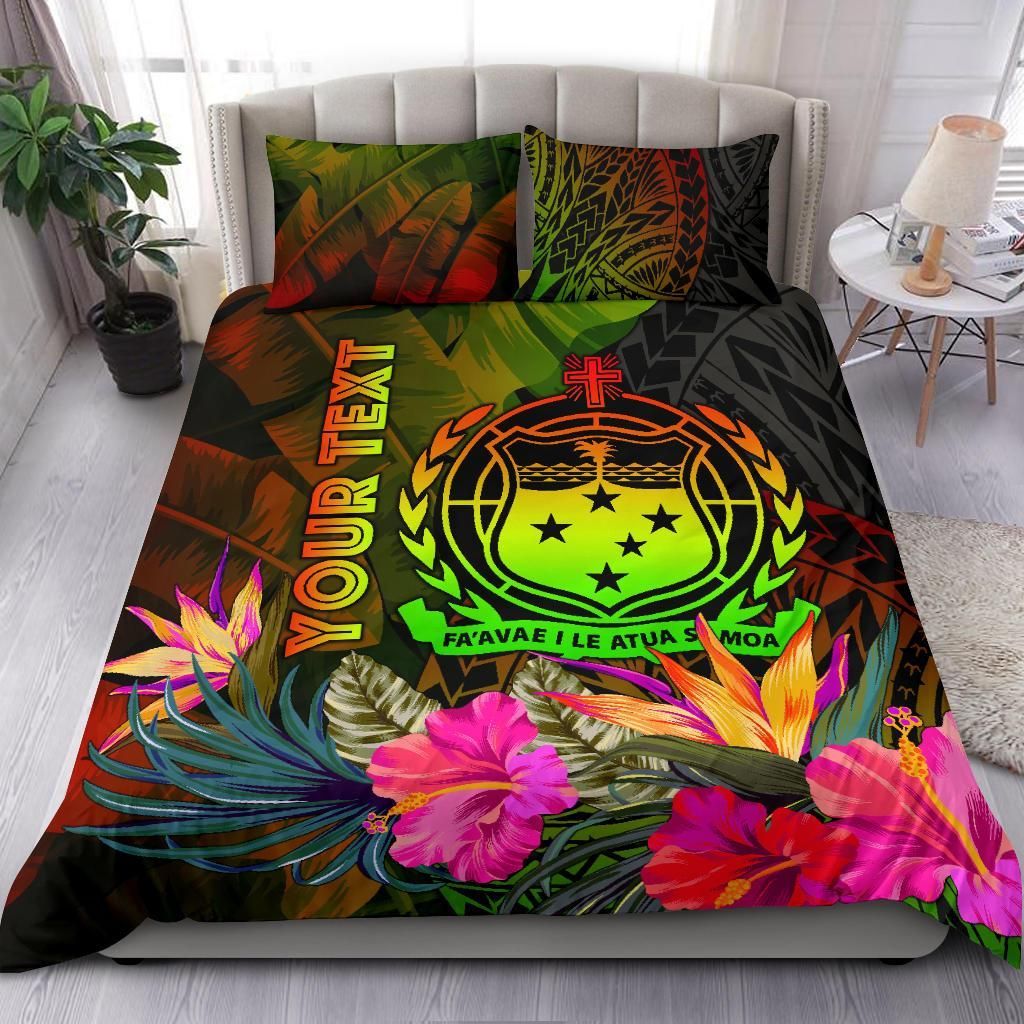 Samoa Polynesian Personalised Bedding Set - Hibiscus And Banana Leaves