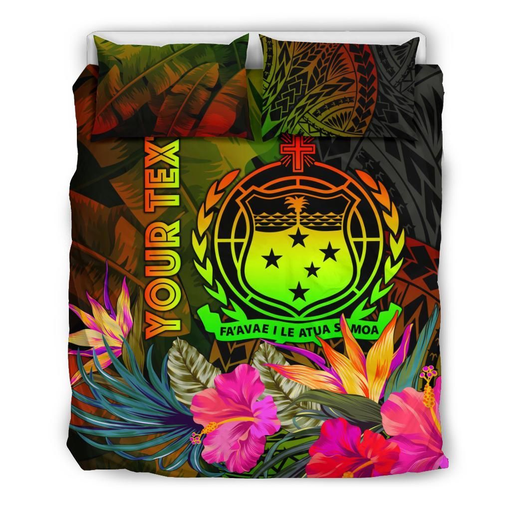 Samoa Polynesian Personalised Bedding Set - Hibiscus And Banana Leaves
