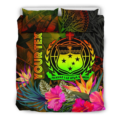 Samoa Polynesian Personalised Bedding Set - Hibiscus And Banana Leaves