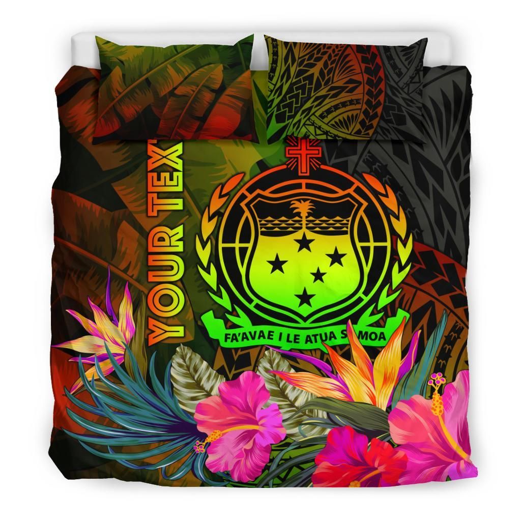 Samoa Polynesian Personalised Bedding Set - Hibiscus And Banana Leaves