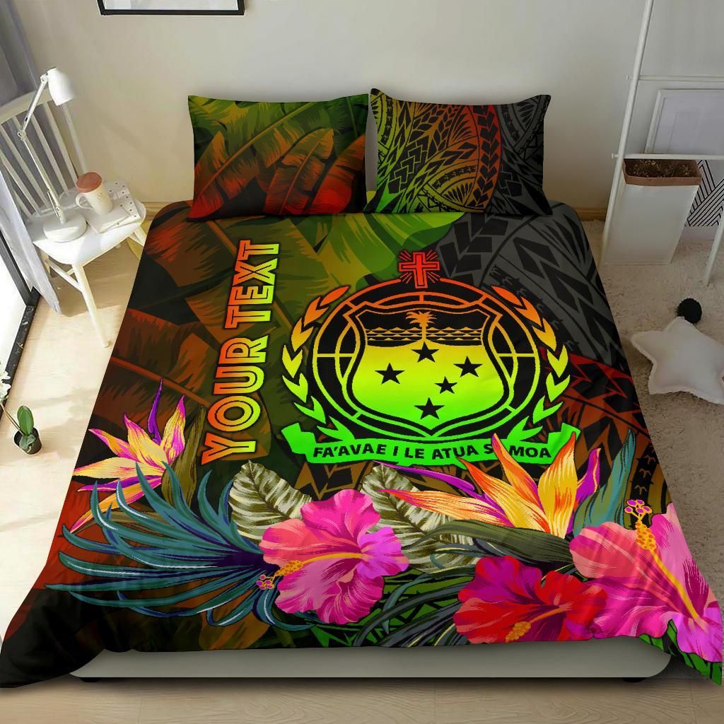Samoa Polynesian Personalised Bedding Set - Hibiscus And Banana Leaves
