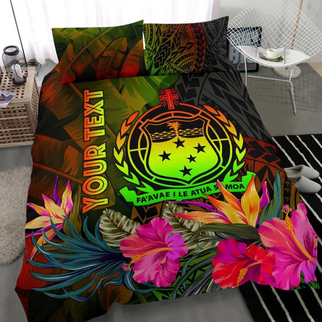 Samoa Polynesian Personalised Bedding Set - Hibiscus And Banana Leaves