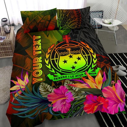 Samoa Polynesian Personalised Bedding Set - Hibiscus And Banana Leaves