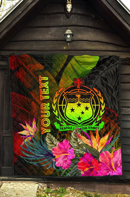 Samoa Polynesian Personalised Premium Quilt -  Hibiscus and Banana Leaves