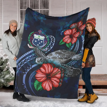 Samoa Polynesian Premium Blanket - Blue Turtle Hibiscus