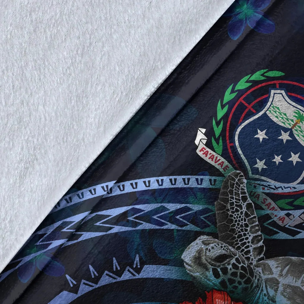 Samoa Polynesian Premium Blanket - Blue Turtle Hibiscus