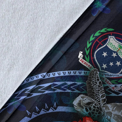 Samoa Polynesian Premium Blanket - Blue Turtle Hibiscus