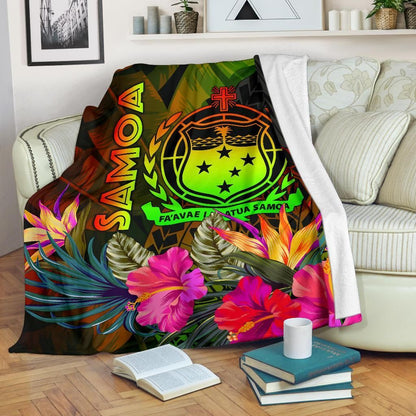 Samoa Polynesian Premium Blanket -  Hibiscus and Banana Leaves