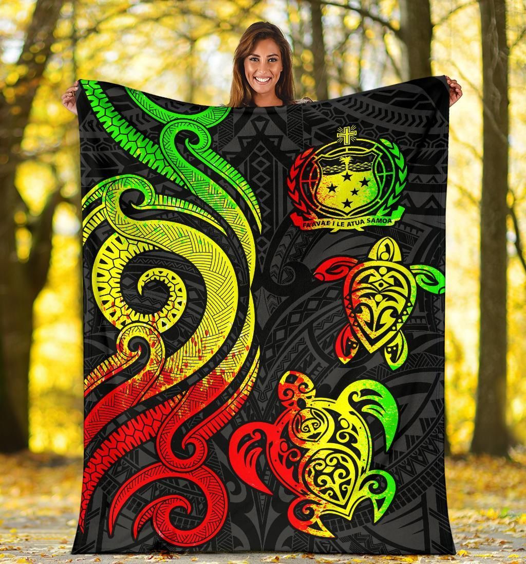 Samoa Polynesian Premium Blanket - Reggae Tentacle Turtle