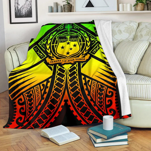 Samoa Polynesian Premium Blanket - Samoa Reggae Seal with Polynesian Tattoo