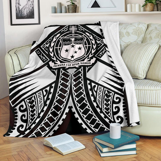 Samoa Polynesian Premium Blanket - Samoa White Seal with Polynesian Tattoo