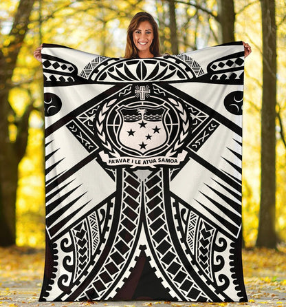 Samoa Polynesian Premium Blanket - Samoa White Seal with Polynesian Tattoo
