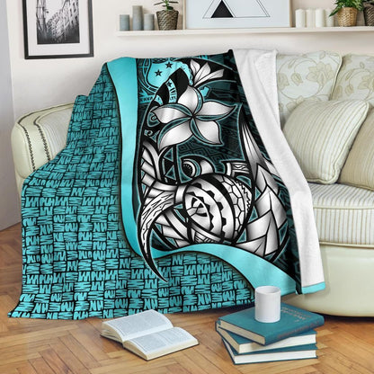 Samoa Polynesian Premium Blanket Turquoise - Turtle With Hook