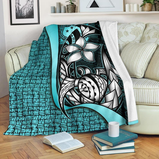 Samoa Polynesian Premium Blanket Turquoise - Turtle With Hook