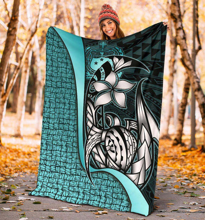 Samoa Polynesian Premium Blanket Turquoise - Turtle With Hook