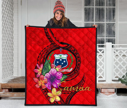 Samoa Polynesian Premium Quilt - Floral With Seal Red
