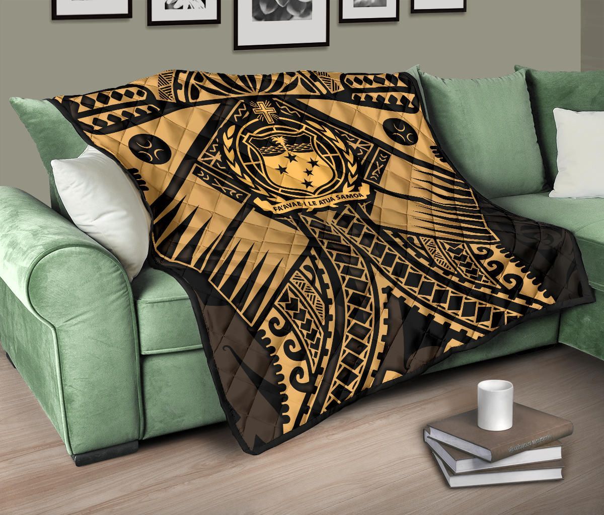 Samoa Polynesian Premium Quilt - Samoa Gold Seal with Polynesian Tattoo