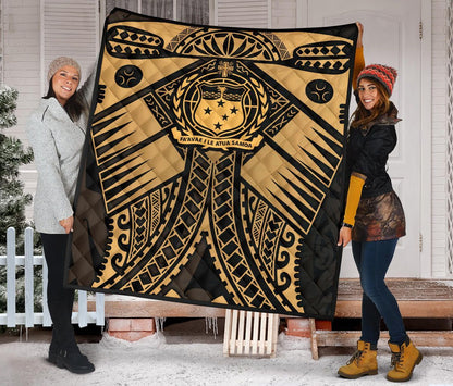 Samoa Polynesian Premium Quilt - Samoa Gold Seal with Polynesian Tattoo
