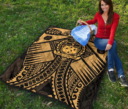 Samoa Polynesian Premium Quilt - Samoa Gold Seal with Polynesian Tattoo