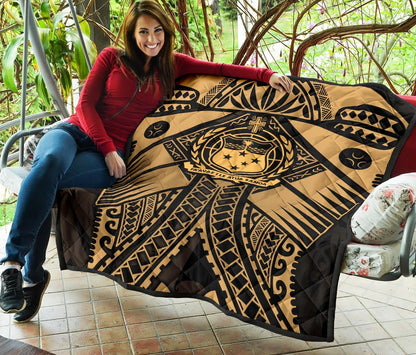 Samoa Polynesian Premium Quilt - Samoa Gold Seal with Polynesian Tattoo