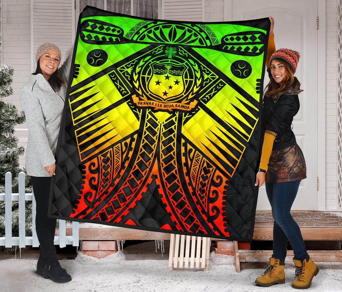 Samoa Polynesian Premium Quilt - Samoa Reggae Seal with Polynesian Tattoo