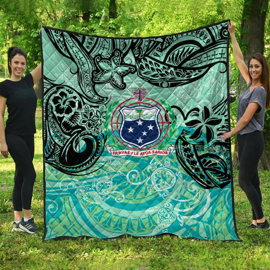 Samoa Polynesian Premium Quilt - Vintage Floral Pattern Green Color