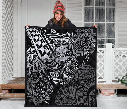 Samoa Polynesian Premium Quilt - White Turtle Flowing