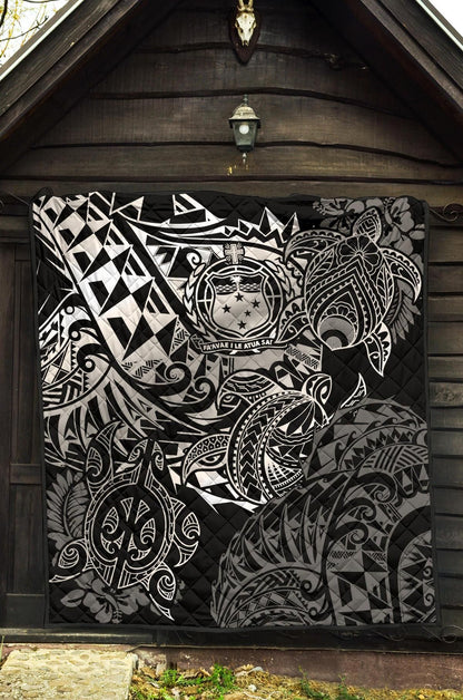 Samoa Polynesian Premium Quilt - White Turtle Flowing