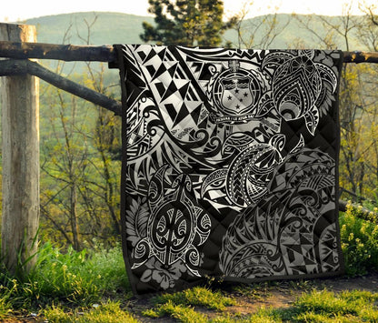 Samoa Polynesian Premium Quilt - White Turtle Flowing