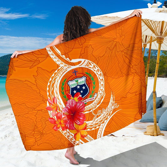 Samoa Polynesian Sarong - Orange Floral With Seal