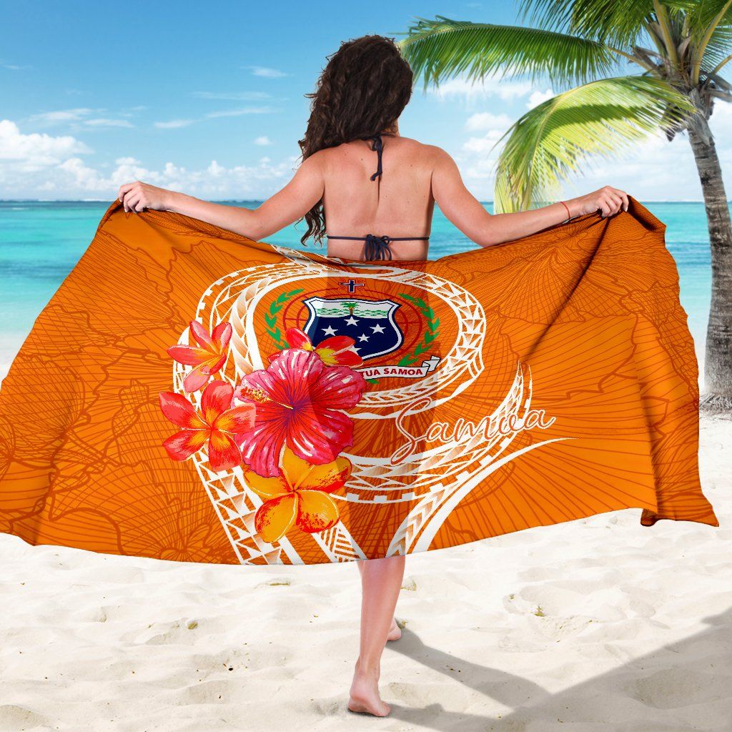 Samoa Polynesian Sarong - Orange Floral With Seal