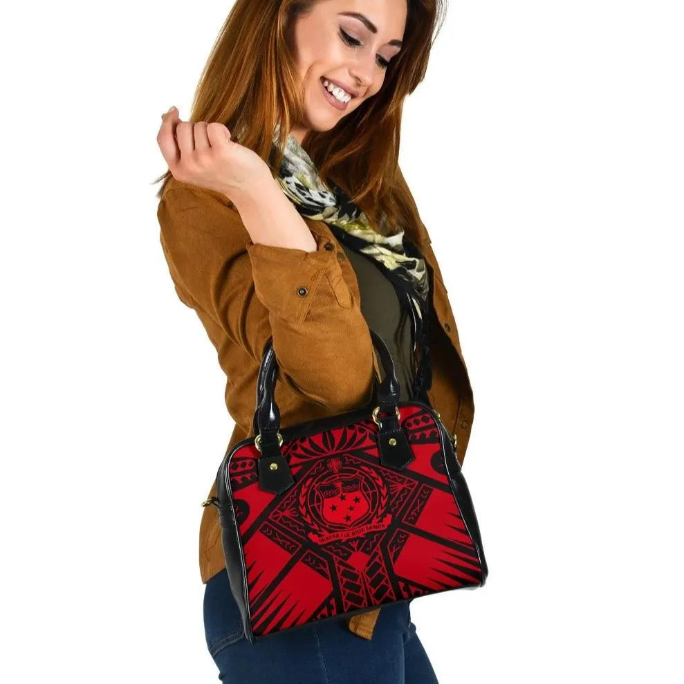 Samoa Polynesian Shoulder Handbag - Samoa Red Seal With Polynesian Tattoo
