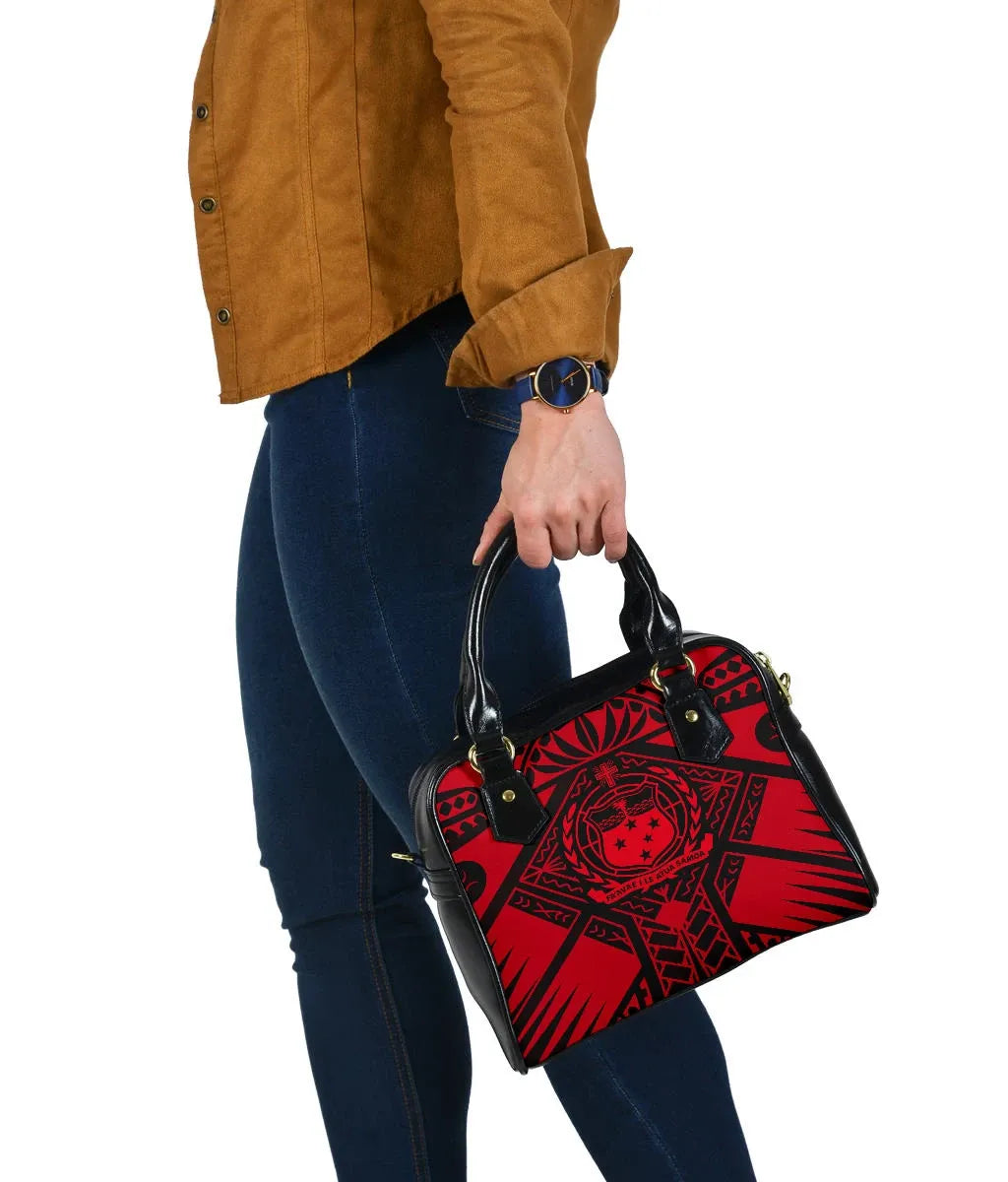 Samoa Polynesian Shoulder Handbag - Samoa Red Seal With Polynesian Tattoo