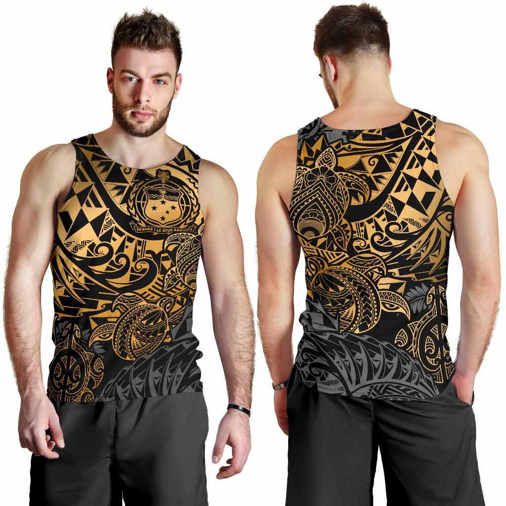 Samoa Polynesian Tank Top (Men) - Gold Turtle Flowing