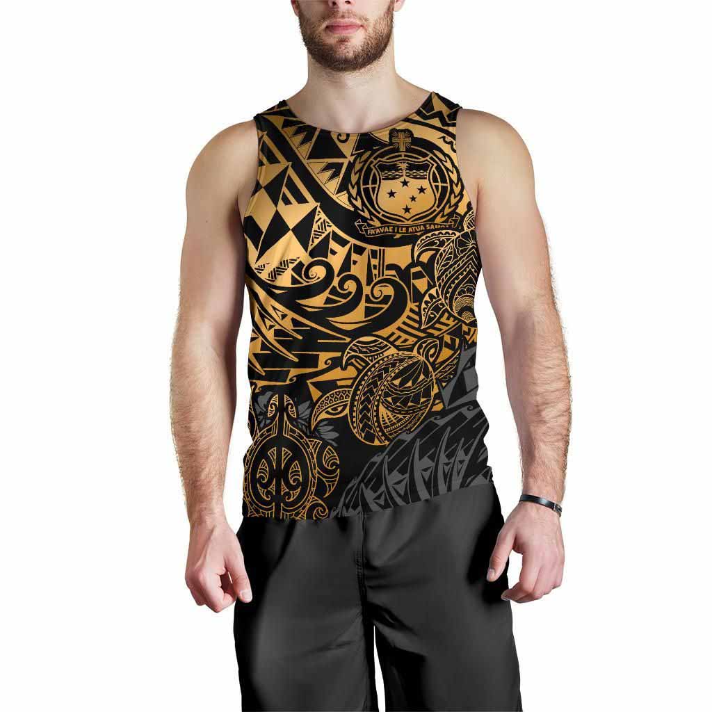 Samoa Polynesian Tank Top (Men) - Gold Turtle Flowing