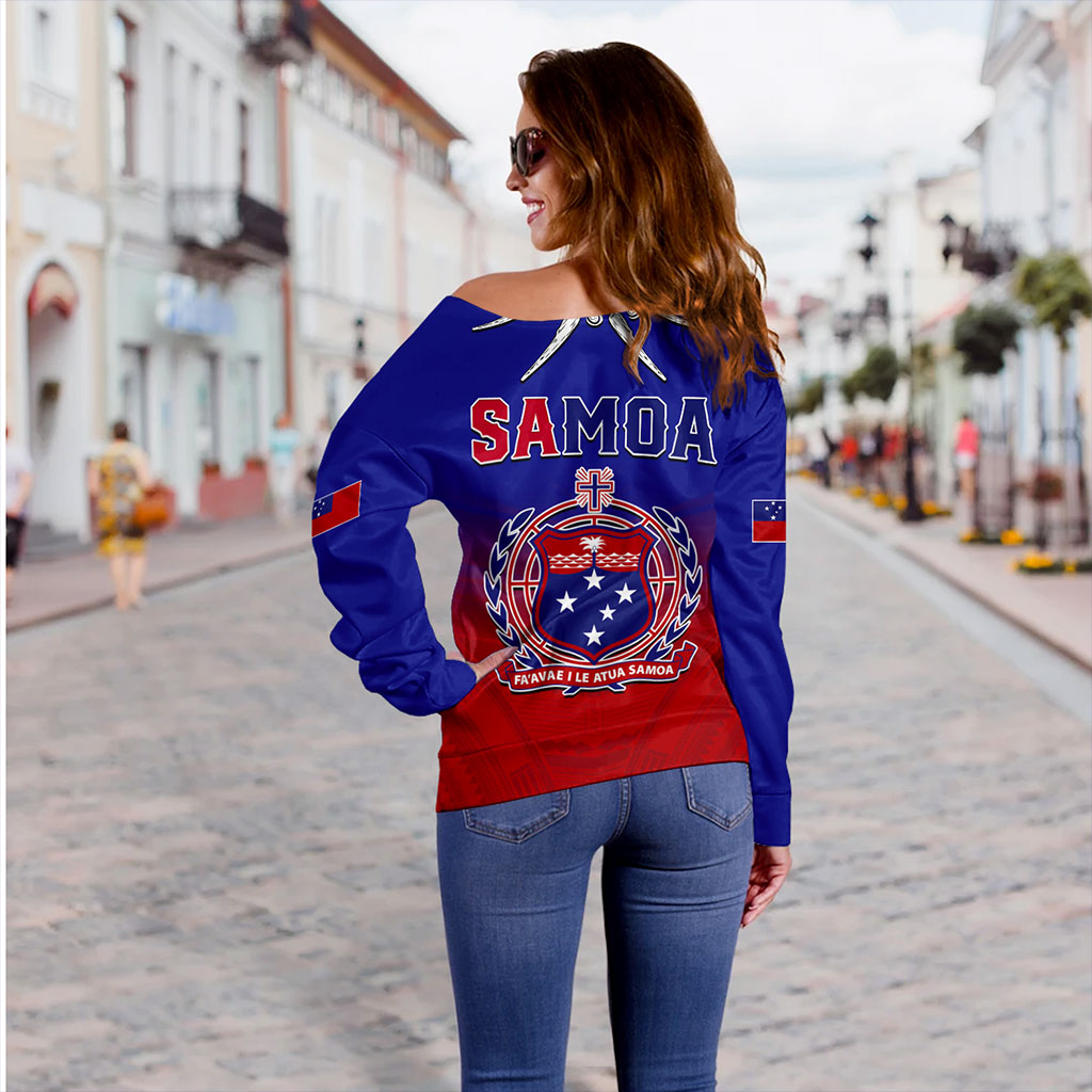 Samoa Off Shoulder Sweatshirt Polynesian Tribal Ula Nifo Round