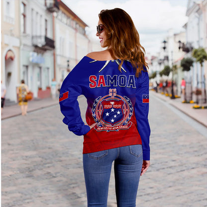 Samoa Off Shoulder Sweatshirt Polynesian Tribal Ula Nifo Round