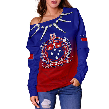 Samoa Off Shoulder Sweatshirt Polynesian Tribal Ula Nifo Round