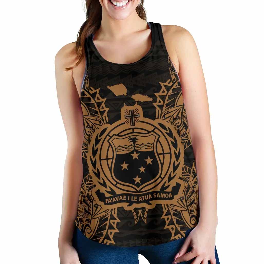 Samoa Polynesian Women Tank Top Map Gold