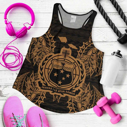 Samoa Polynesian Women Tank Top Map Gold