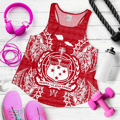 Samoa Polynesian Women Tank Top Map Red White