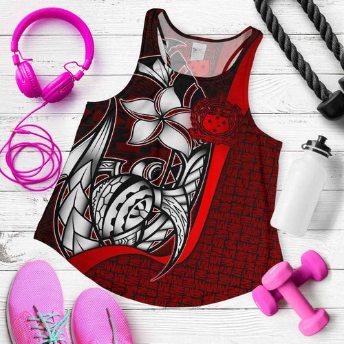 Samoa Polynesian Women Racerback Tank Red - Turtle With Hook